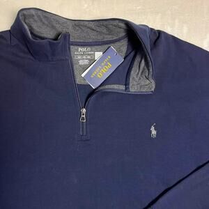 NWT Ralph Lauren Polo Pullover Men's 4XLT Dark Blue 1/4 Zip Soft Stretch Sweater